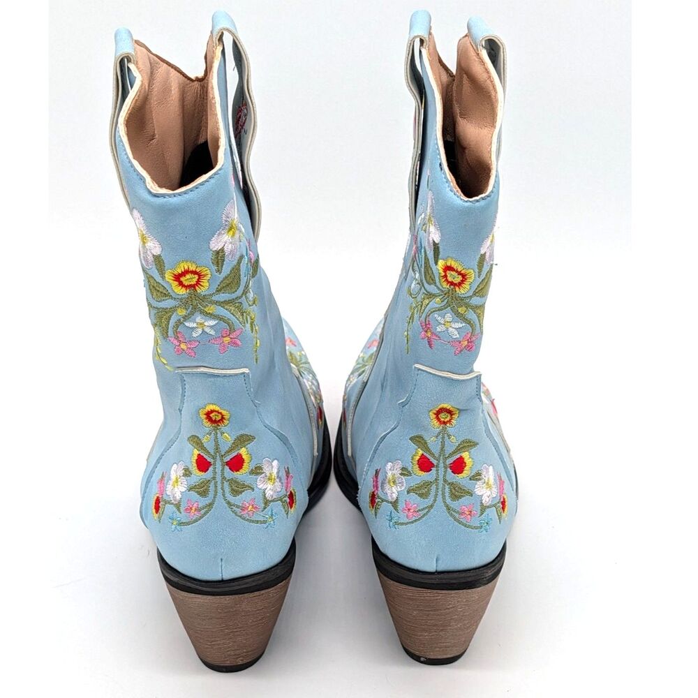 Women’s Blue Floral Embroidered Cowboy Cowgirl Boots Pointed Toe Western Boho - Picture 3 of 16